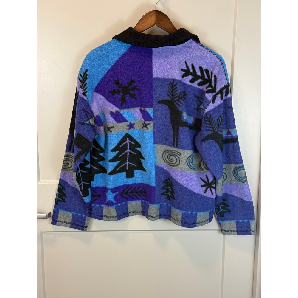 Sigrid Olsen Purple Blue North Woods Fleece Jacket Size Medium Woodland - Picture 2 of 9